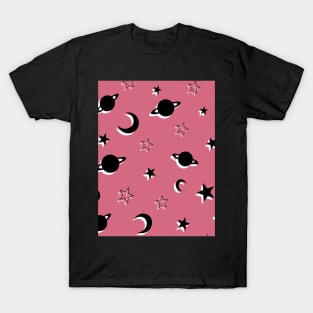 Moon, Stars and Saturn Space Design T-Shirt